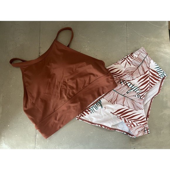 SHEIN Woman’s 2 Piece Bathing Suit Bikini Tank Floral & Solid Print New Medium - Picture 1 of 8